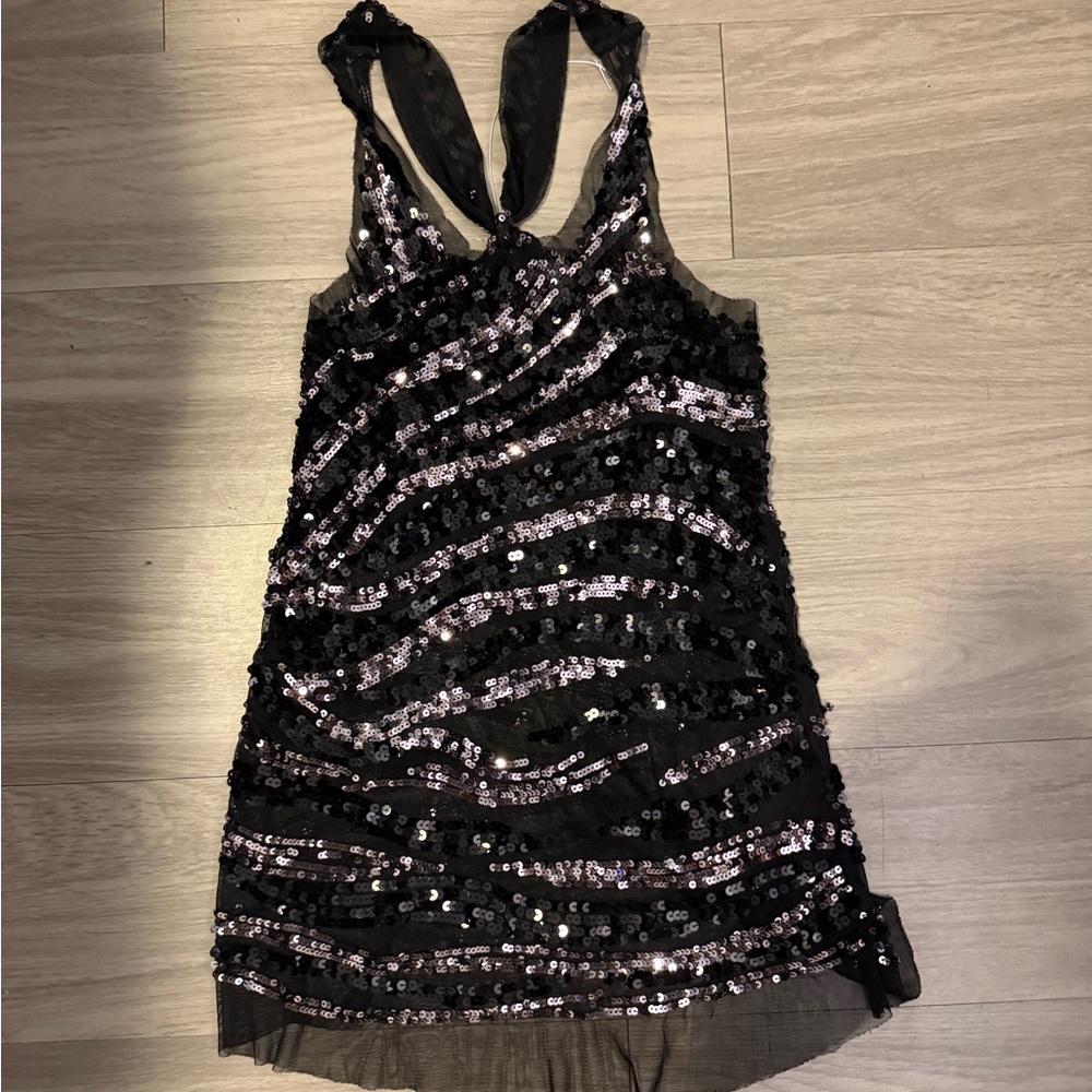 Black Sequin Halter Slip Dress